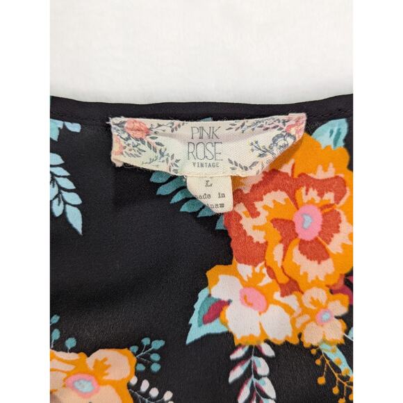 Pink Rose Vintage Large Faux Wrap Tank w/Vibrant Floral Print - Picture 2 of 10